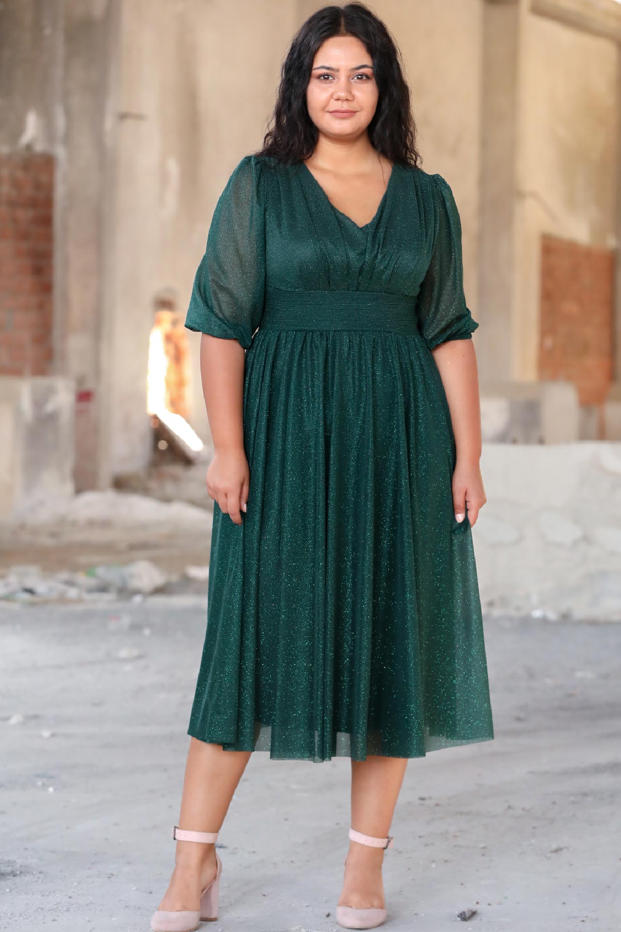 Women's midi dress summer dress for plus sizes - NELB0553D8848YŞL