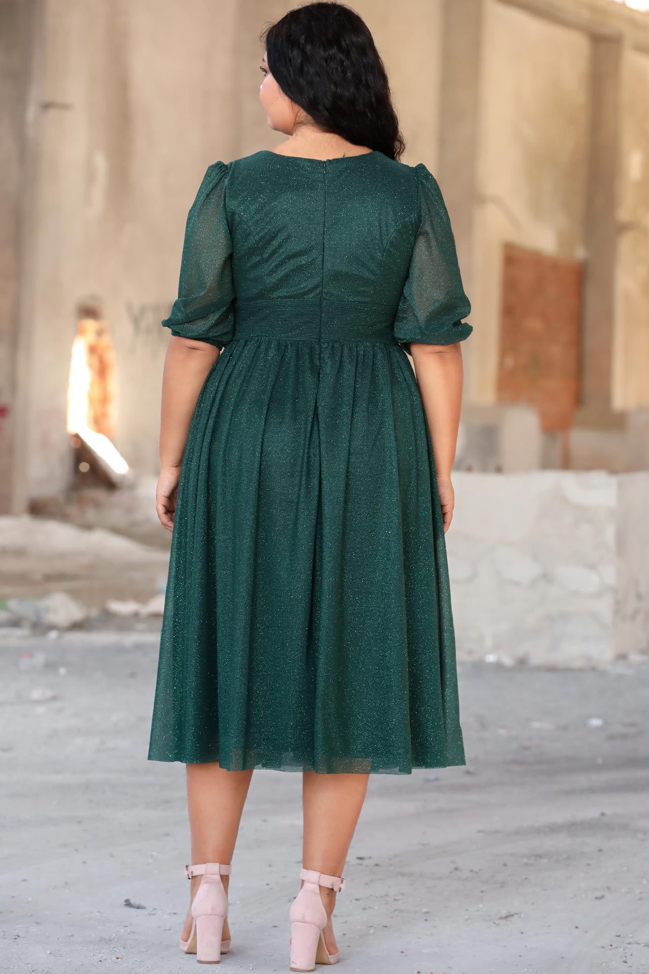 Women's midi dress summer dress for plus sizes - NELB0553D8848YŞL