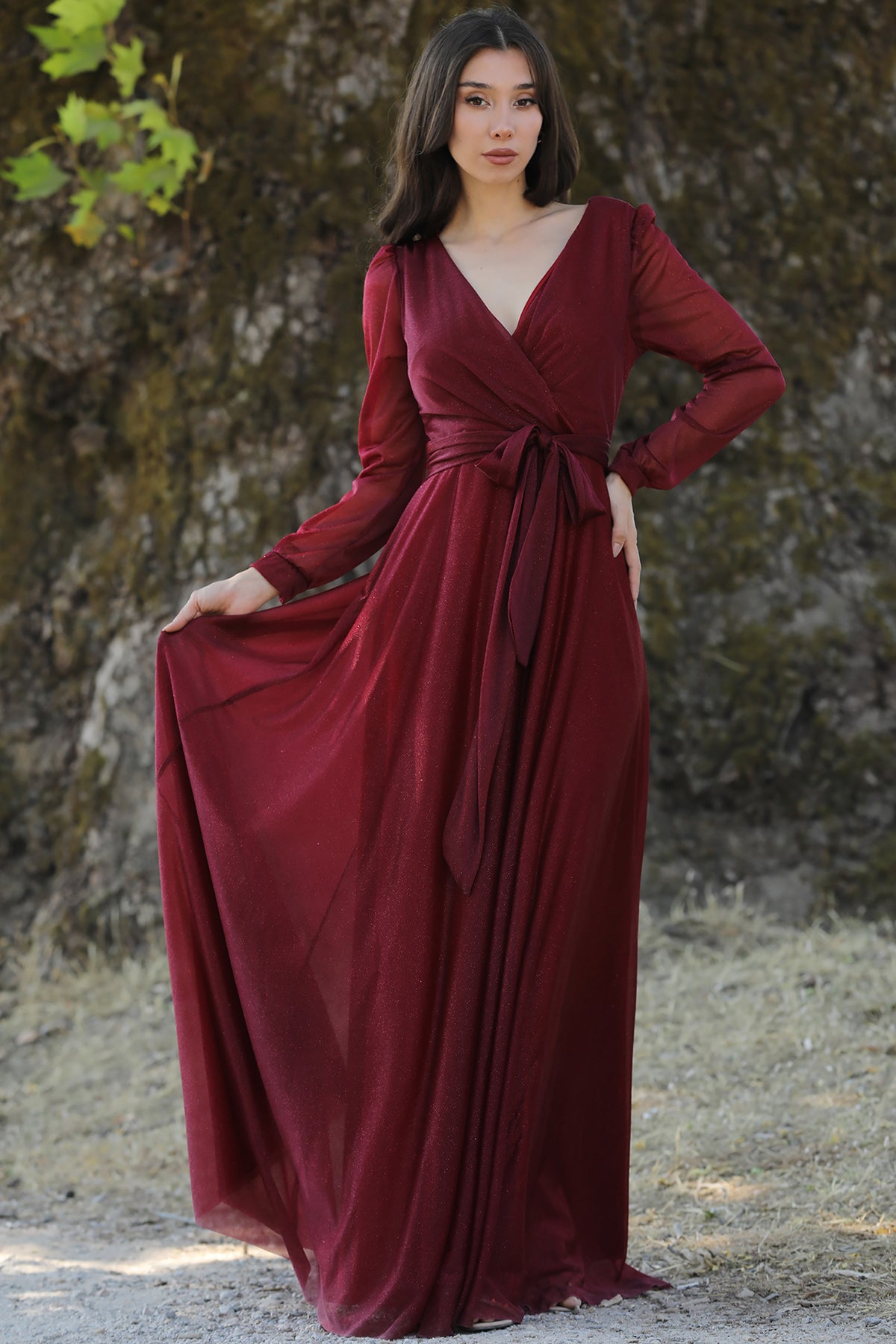 Langes Maxikleid Sommerkleid für Damen mit Gürtel - NELB0588D5162BRD