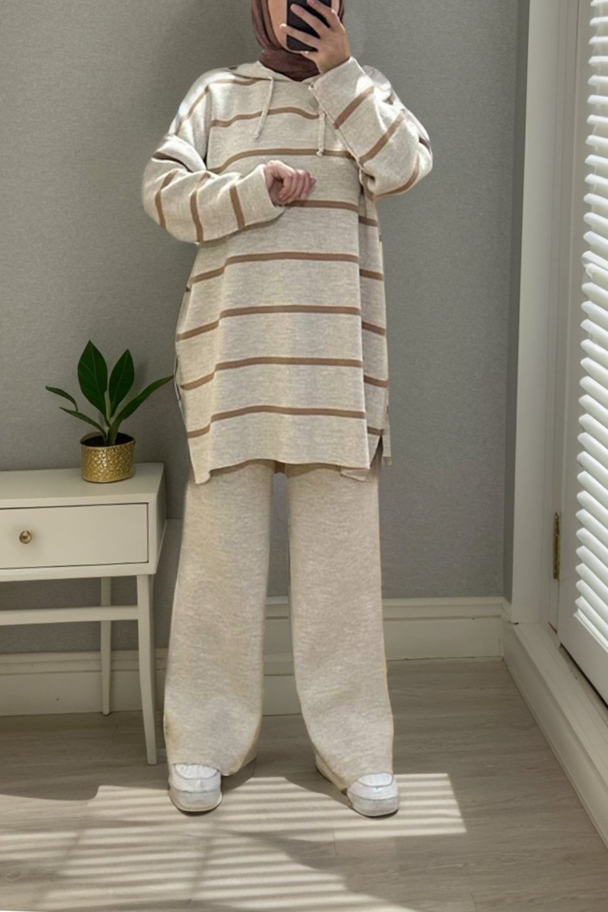 Knitted two-piece suit in beige one size - NTKM0007K2007TAS
