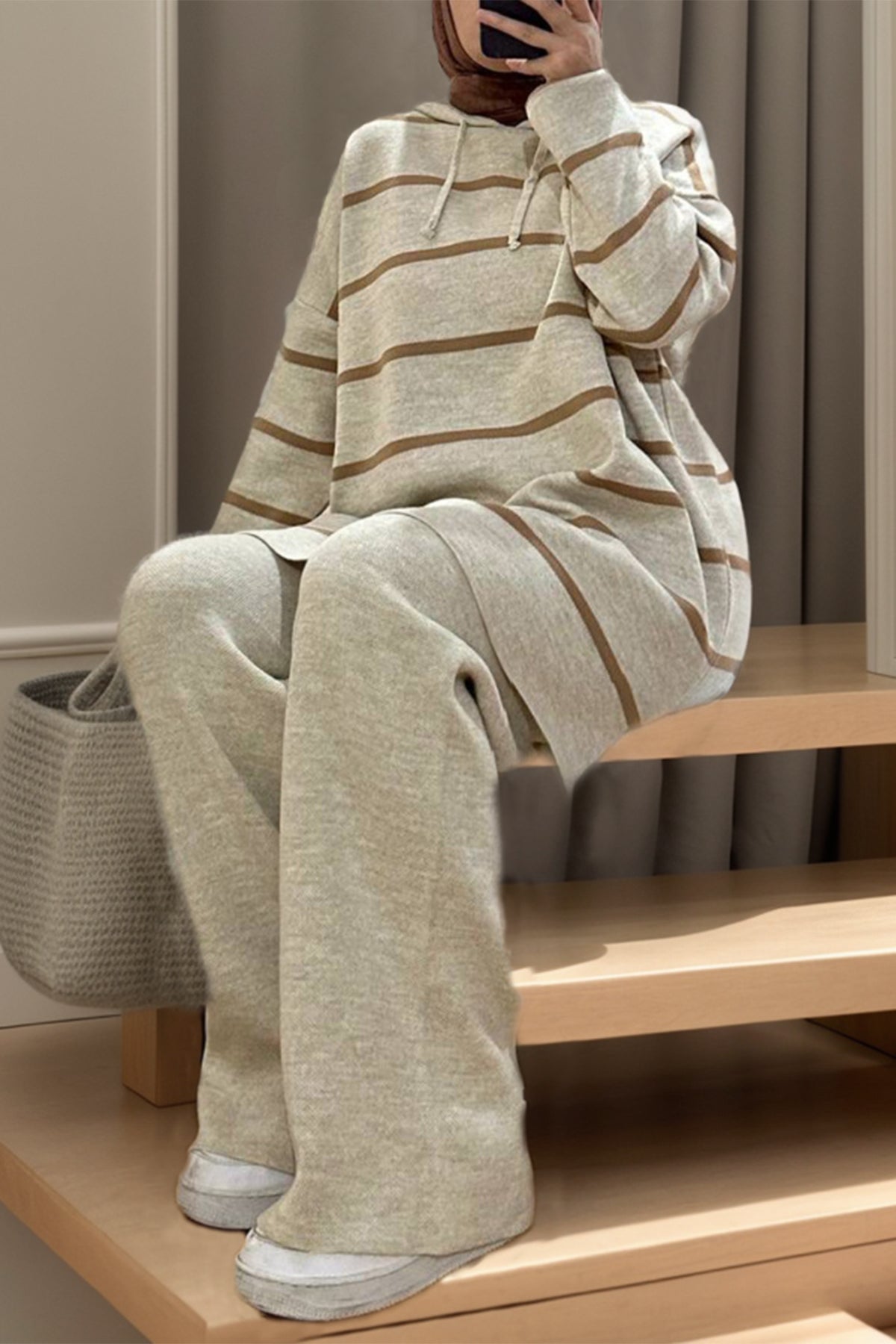 Knitted two-piece suit in beige one size - NTKM0007K2007TAS