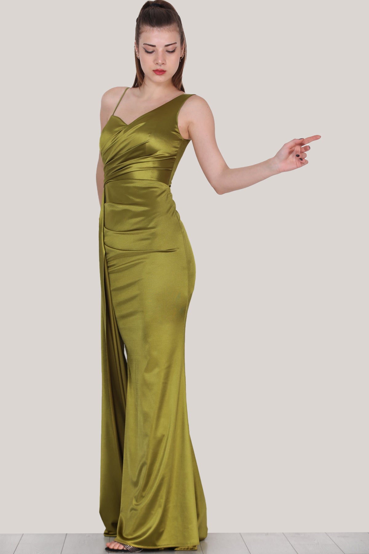 Women's Satin Evening Dress - NELB0553D9442YAĞ