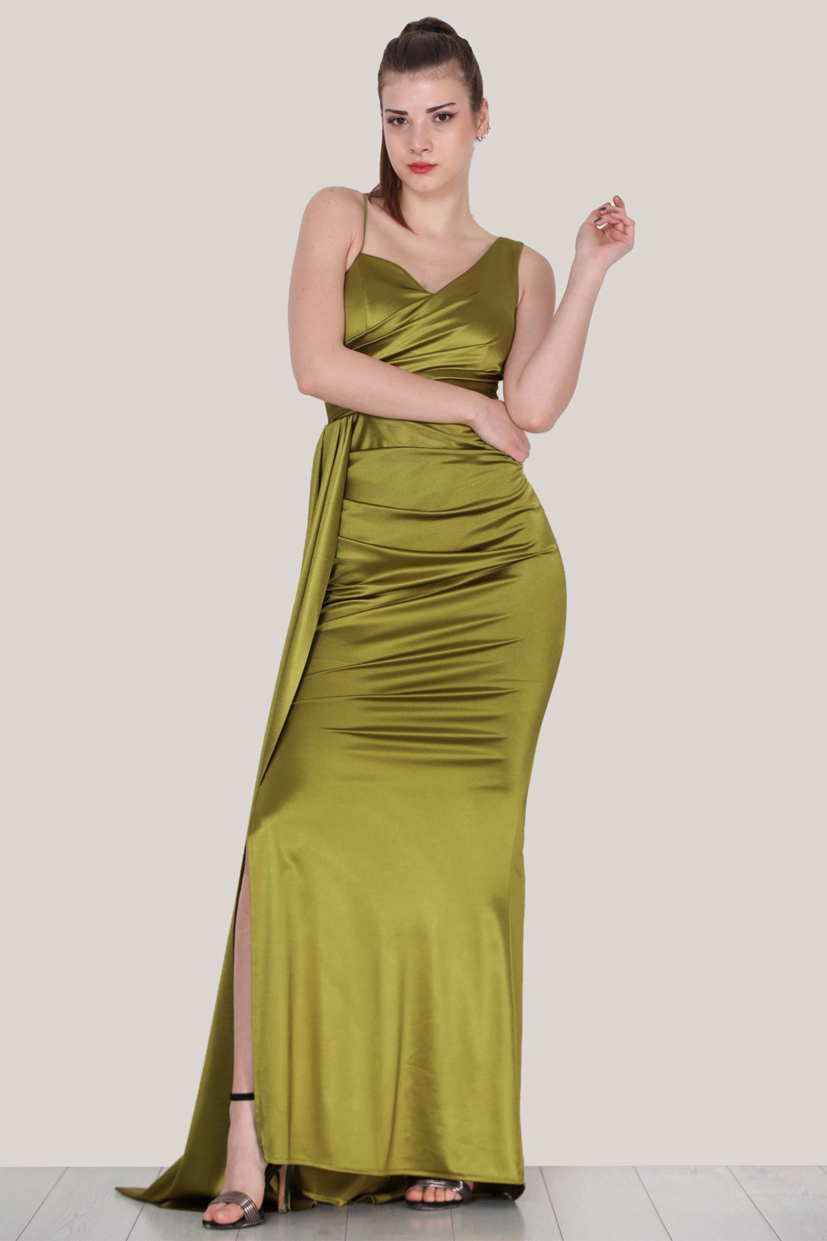 Women's Satin Evening Dress - NELB0553D9442YAĞ