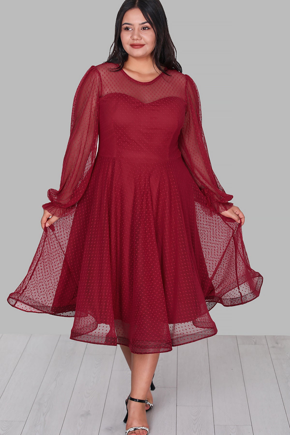Dames midi-jurk zomerjurk voor grote maten-NELB0588D5154BRD
