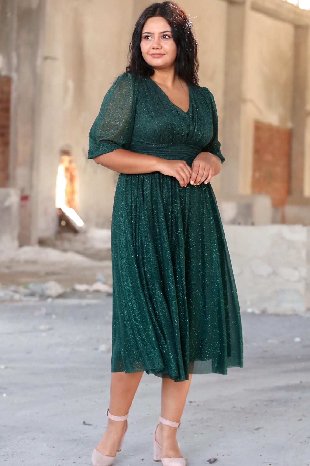 Dames midi-jurk zomerjurk voor grote maten - NELB0553D8848YŞL
