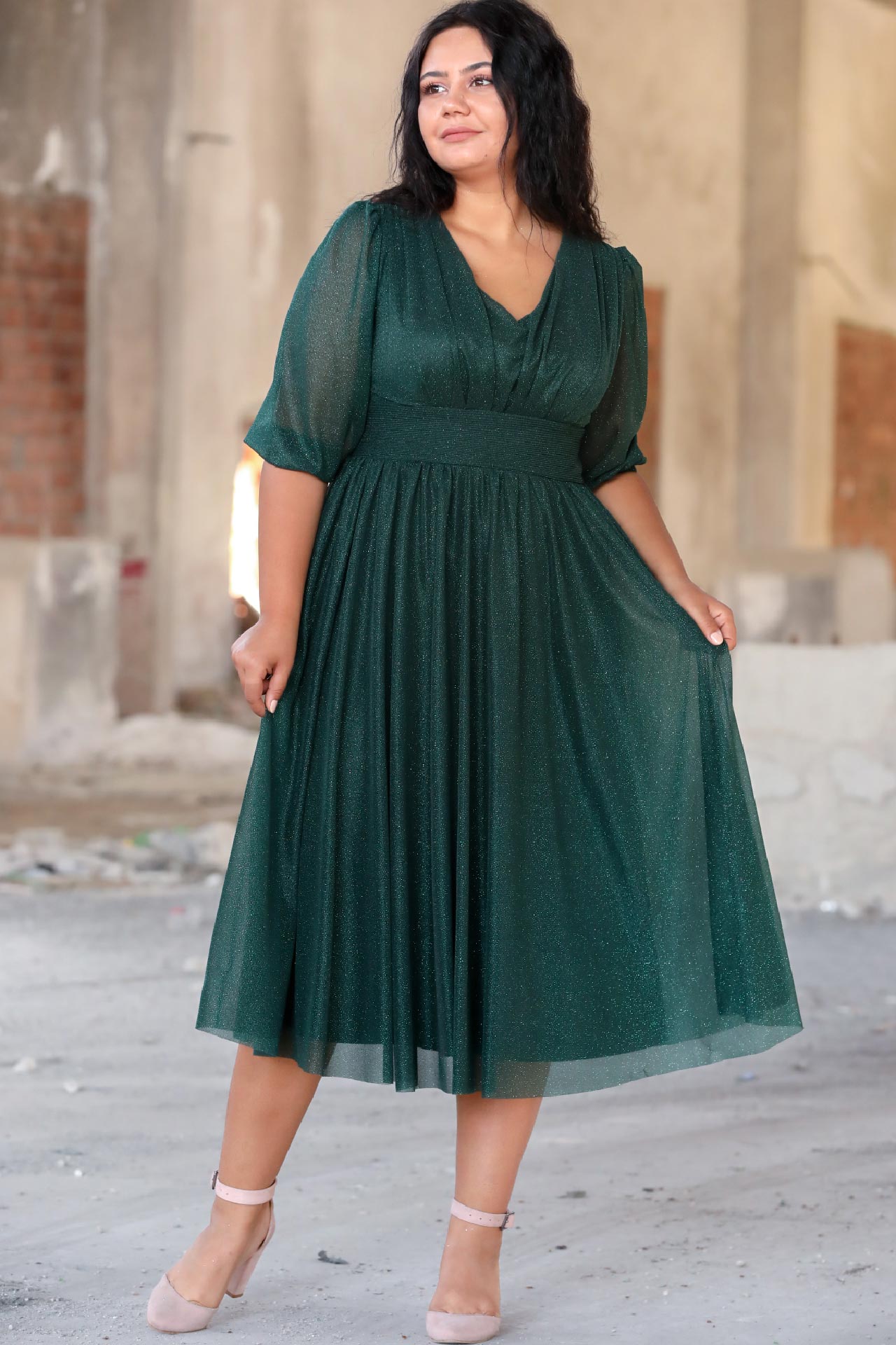 Dames midi-jurk zomerjurk voor grote maten - NELB0553D8848YŞL