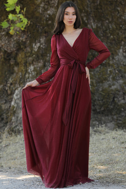 Lange maxi-jurk zomerjurk voor dames met riem - NELB0588D5162BRD
